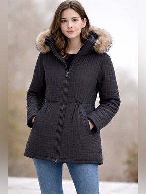 Andrew Marc Black Quilted Jacket from Saks. Fur trim!